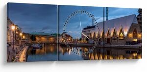 Obraz vodního kanálu - Göteborg (s hodinami) (90x30 cm)