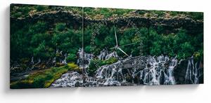 Obraz vodopádů v přírodě (s hodinami) (90x30 cm)