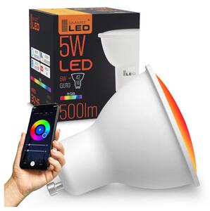 Bílá LED žárovka GU10 5 W, CCT, teplá bílá, úhel 120°, Ø 50 mm