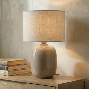 TK Lighting Stolní lampa Melody, písková, textil, výška 48 cm, E27, Krémová / jantar, Obývací pokoj / jídelna, Textil / tkanina / hedvábí