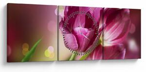 Obraz růžových tulipánů (s hodinami) (90x30 cm)