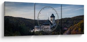 Obraz Karlštejnu (s hodinami) (90x30 cm)