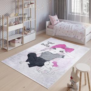 Dětský koberec Emma Kids - holčička a kočička - šedý