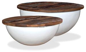 Konferenční stolky 2ks masivní recyklované dřevo bílé miskovité 245256