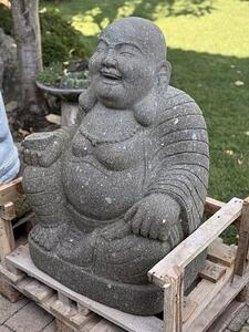 Socha šťastný Buddha Bodhidharma – ručně tesaná z vulkanického kamene, Bali (60 a 80 cm)