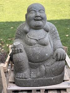 Socha šťastný Buddha Bodhidharma – ručně tesaná z vulkanického kamene, Bali (60 a 80 cm)