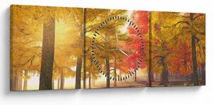 Obraz podzimních stromů (s hodinami) (90x30 cm)