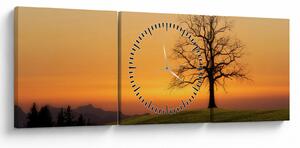 Obraz západu slunce na louce (s hodinami) (90x30 cm)