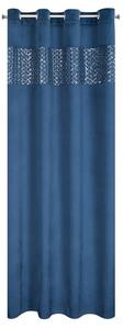 Námořnicky modrý sametový závěs MARGOT na kroužcích s ozdobným lemem 140 x 250 cm