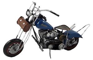 Kovový model motorky Cruiser/Bobber modrý 29 cm – stylová dekorace pro motorkáře