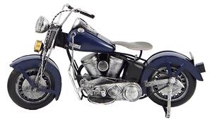 Kovový model motorky Cruiser/Bobber modrý 29 cm – stylová dekorace pro motorkáře
