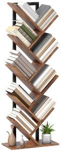 HOMCOM knihovna ve tvaru stromu, 9patrový průmyslový regál s ocelovým rámem pro knihy, CD, DVD, alba — rustikální hnědá — 50 x 24 x 136 cm | Aosom