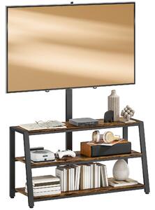 HOMCOM TV stolík s 35° otočným držákem, vhodný pro TV 81–178 cm, otevřené police, průmyslový design, 108 × 41 × 135 cm, hnědý | Aosom
