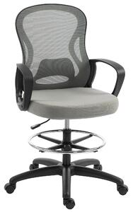 Vinsetto ergonomická kreslící židle s opěrkou nohou a područkami — síťovina, výškově nastavitelná, bederní opora, 360° otáčení — šedá | Aosom