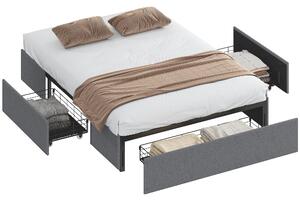 HOMCOM čalouněná úložná postel 140 × 190 cm – rám se 3 zásuvkami, LVL latě, potah s efektem lnu, bezhlučná, nastavitelné nohy | Aosom
