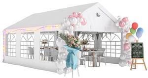 Outsunny párty stan 6 × 4 m (598 × 394 cm) — odolný bílý přehoz s okny a 4 odnímatelnými bočnicemi | Aosom
