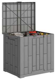 Outsunny venkovní úložný box 114 l — voděodolný a odolný proti UV, uzamykatelný, dřevěný vzhled, 56 × 44 × 54 cm, šedý | Aosom