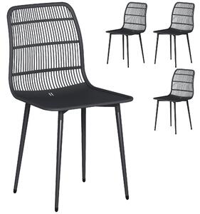 Outsunny sada 4 jídelních židlí na ven — ergonomické opěradlo, UV-odolný PP, kovový rám, 46 × 51 × 84,5 cm, černé | Aosom