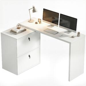 HOMCOM přestavitelný L-tvarový psací stůl se 2 zásuvkami na šanony, moderní design do malých prostor, domácí kancelář, bílý | Aosom