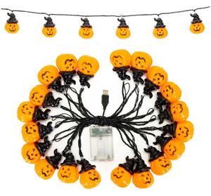 Halloweenský světelný řetěz s dýněmi 20 LED 5,3 m SPRINGOS CL4178 teplá oranžová
