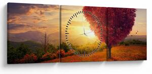 Obraz stromu ve tvaru srdce (s hodinami) (90x30 cm)