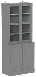HOMCOM 6patrová vitrína/knihovna se 4 dvířky (2 kalená skla), nastavitelné police — šedá — 76 × 40 × 178,5 cm | Aosom