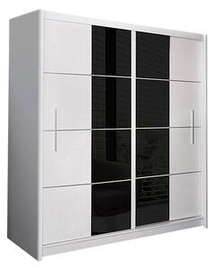 Šatní skříň Porto Barva korpusu: Bílá / černé sklo, Rozměry: 203 cm
