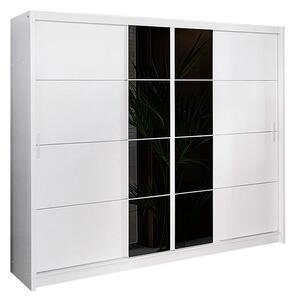 Šatní skříň Porto Barva korpusu: Bílá / černé sklo, Rozměry: 250 cm