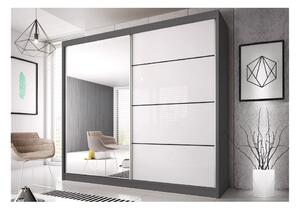 Šatní skříň Multi 35 Barva korpusu: Grafitová, Rozměry: 183 cm, Dveře: Bílý lesk + zrcadlo