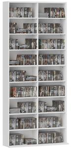 HOMCOM skříňka na CD a DVD — až 640 CD / 360 DVD / 430 Blu-ray, 18 přihrádek, 14 nastavitelných polic, bílá, 78,5 × 24 × 175 cm | Aosom
