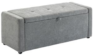 HOMCOM prošívaná úložná lavička, čalouněný taburet s efektem lnu a skrytým úložným prostorem — 122 x 48 x 44 cm, světle šedá | Aosom