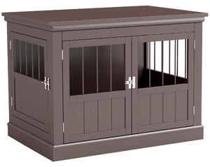 PawHut psí přepravka jako odkládací stolek — moderní pelíšek se 3 francouzskými dveřmi a magnetickým zavíráním pro malé psy, 78 x 53 x 59,3 cm, hnědá