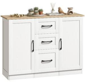 HOMCOM komoda s 2 tlumeně dovíranými dveřmi a 3 zásuvkami, moderní bufet do jídelny a kuchyně, 110 × 35 × 80,4 cm, bílá / přírodní dekor | Aosom