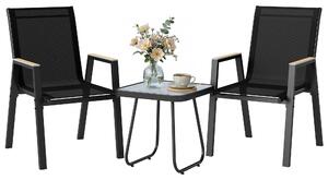 Outsunny 3dílný bistro set – 2 textilénové židle + DPC stolek, černý | Aosom