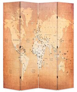 Skládací paraván 160 x 170 cm Mapa světa žlutý 245878