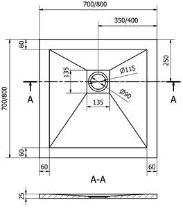 MEXEN - Stone vanička kompozitní čtvercová, 70x70 cm, šedý beton - 44617070