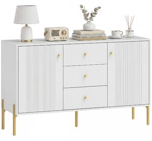 HOMCOM moderní komoda se 2 dveřmi, 3 zásuvkami, nastavitelnými policemi, mramorovým vrchem, ocelové nohy, bílá — 120 x 39,1 x 76 cm | Aosom