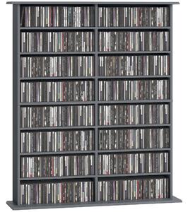 HOMCOM skříňka na CD a DVD, organizér médií – pojme až 720 CD nebo 396 DVD/Blu-ray, 16 přihrádek a 12 nastavitelných polic, šedá, 106,5 × 24 × 126,3 c