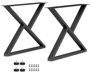 HOMCOM 2× X‑tvarované ocelové nohy stolu s 12 šrouby a nastav. patkami — průmyslový styl pro lavice, konferenční a odkládací stolky, 60×10×43 cm, čern