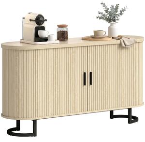 HOMCOM oválný sideboard s žlábkovými posuvnými dveřmi a nastavitelnými policemi — TV stolek pro televize do 152 cm, přírodní dřevo, 140 × 40 × 75 cm |