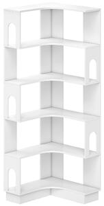 HOMCOM rohová 6patrová knihovna s obloukovými bočnicemi, moderní bílý regál do kanceláře, obýváku nebo ložnice — 60 x 60 x 165,5 cm | Aosom