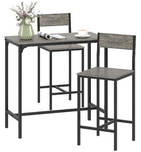HOMCOM průmyslový barový set – stůl + 2 stoličky, kovový rám, ergonomická opěradla a opěrky nohou, grafitová | Aosom