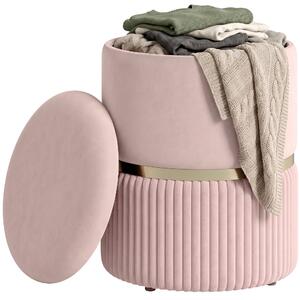 HOMCOM Pink Corduroy Storage Ottoman — Round Footstool with Lift-Up Lid, 36 x 36 x 44 cm (14.2 x 14.2 x 17.3 in) | Aosom
