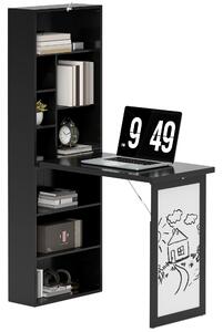 HOMCOM Desk with Bookshelf & Whiteboard – Space-Saving Foldable Pine Wood Top, Adjustable Shelf, 9 Open Shelves, Work Table for Home Office/Study, 38
