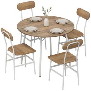 HOMCOM 5-Piece Round Dining Set – 39.4" Table with 4 Armless Chairs, Metal Frame, Industrial Style, Natural Wood | Aosom