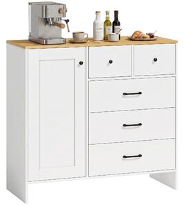 HOMCOM kuchyňská komoda, úložná skříňka s 5 zásuvkami a dvířky, rustikální dvoubarevný design, TV stolek nebo bufet do obývacího pokoje a ložnice, 100