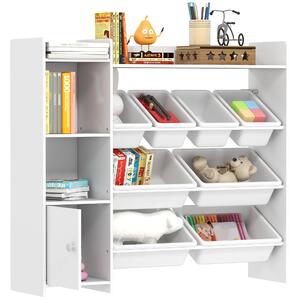AIYAPLAY Kids Storage Unit for Ages 3–8 – Toy Organizer with 8 Removable Bins, Shelves & Cupboard, White | Aosom