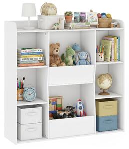 AIYAPLAY Kids Storage Unit – 8-Compartment Bookshelf with Top Shelf & Anti-Tip Kit, Toy Organizer for Nursery/Playroom/Bedroom, White | Aosom