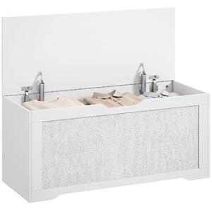 HOMCOM 136 l úložná lavice s panelem z PE ratanu, měkké dovírání víka, bezúchytový design — 100 x 40 x 45 cm, bílá | Aosom