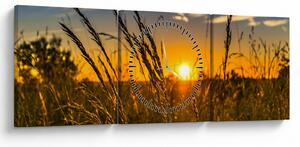 Obraz pole při západu slunce (s hodinami) (90x30 cm)